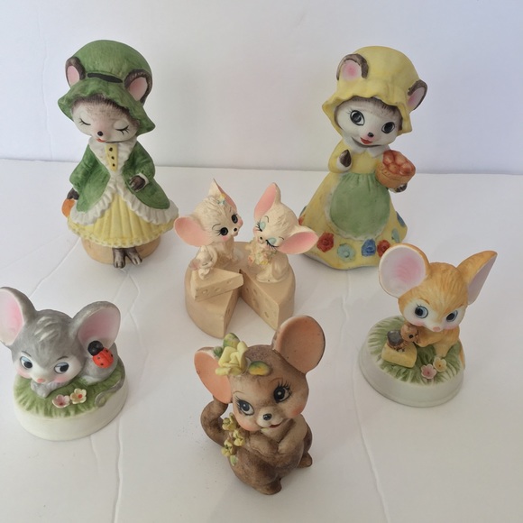 Vintage Porcelain Set of 6 Mouse Figurines - Picture 2 of 9
